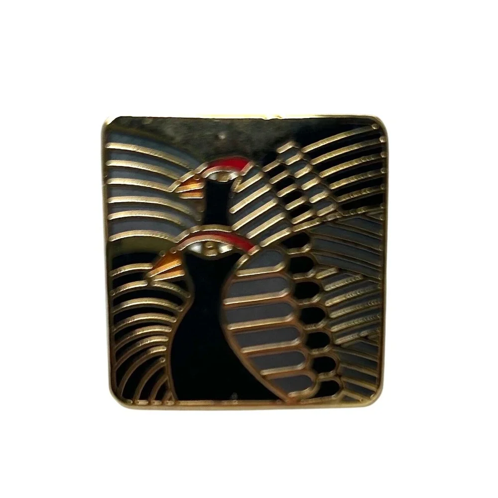 VTG Laurel Burch Moondoves Square‎ Enamel Bird Earrings Gold Tone Studs